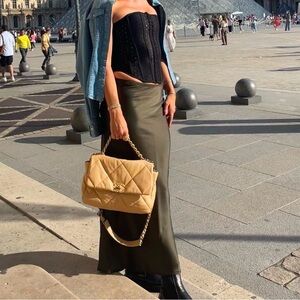 Green Silk like Low Waist Maxi Skirt XS